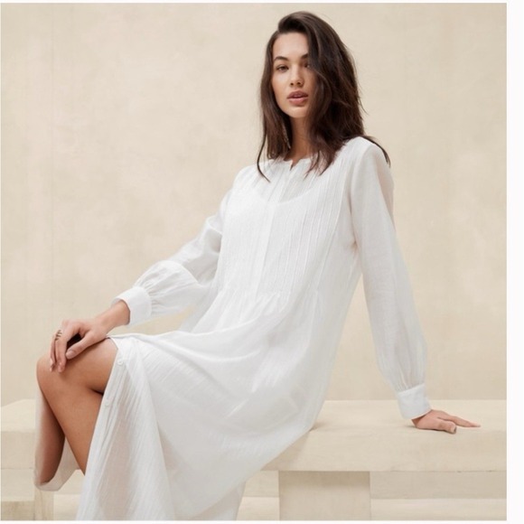 Banana Republic Dresses & Skirts - NWT Banana Republic Pleated Organza Midi Dress XL White Tencel Pintuck Romantic‎